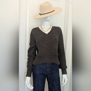 SO Dark Chocolate V-Neck Alpaca Poly Blend Pullover Sweater Xs